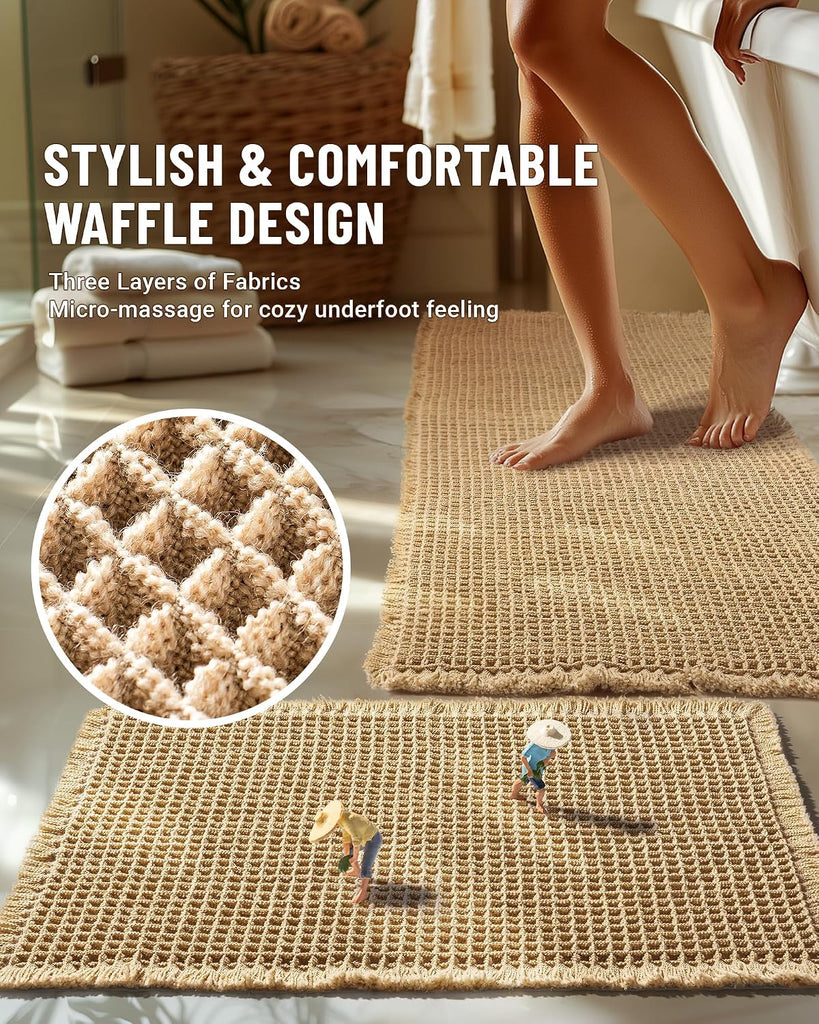 Large Waffle Bath Mat Set, Non Slip Bath Rug Set, Ultra Absorbent Bath Mats Decor, Extra Soft Floor Kitchen Rugs Sets