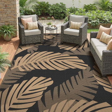 Outdoor Rug, Waterproof Plastic Rugs, 9'x12' Black Brown