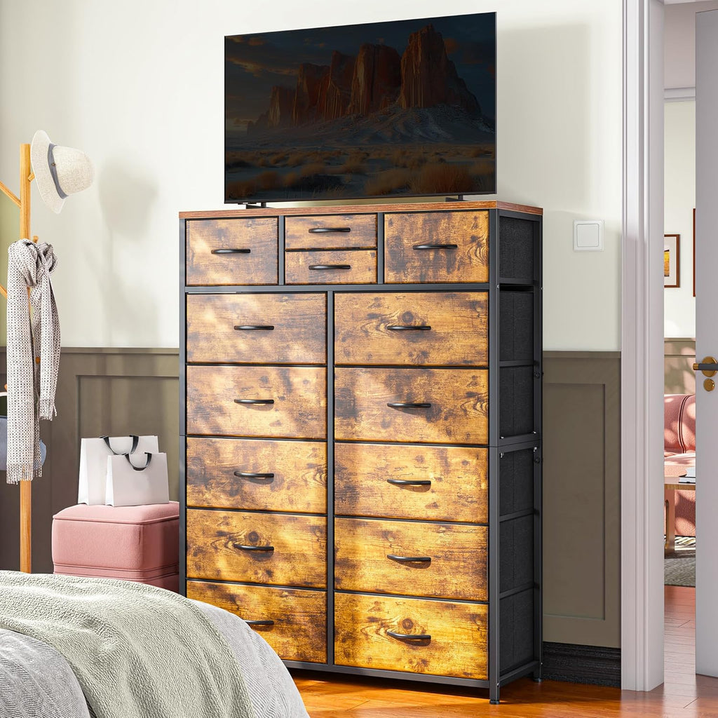 Tall Dresser , Anti-Tip, 52" H Vertical Storage Cabinet | Large Storage Tower Closet, Foldable Fabric Drawers for