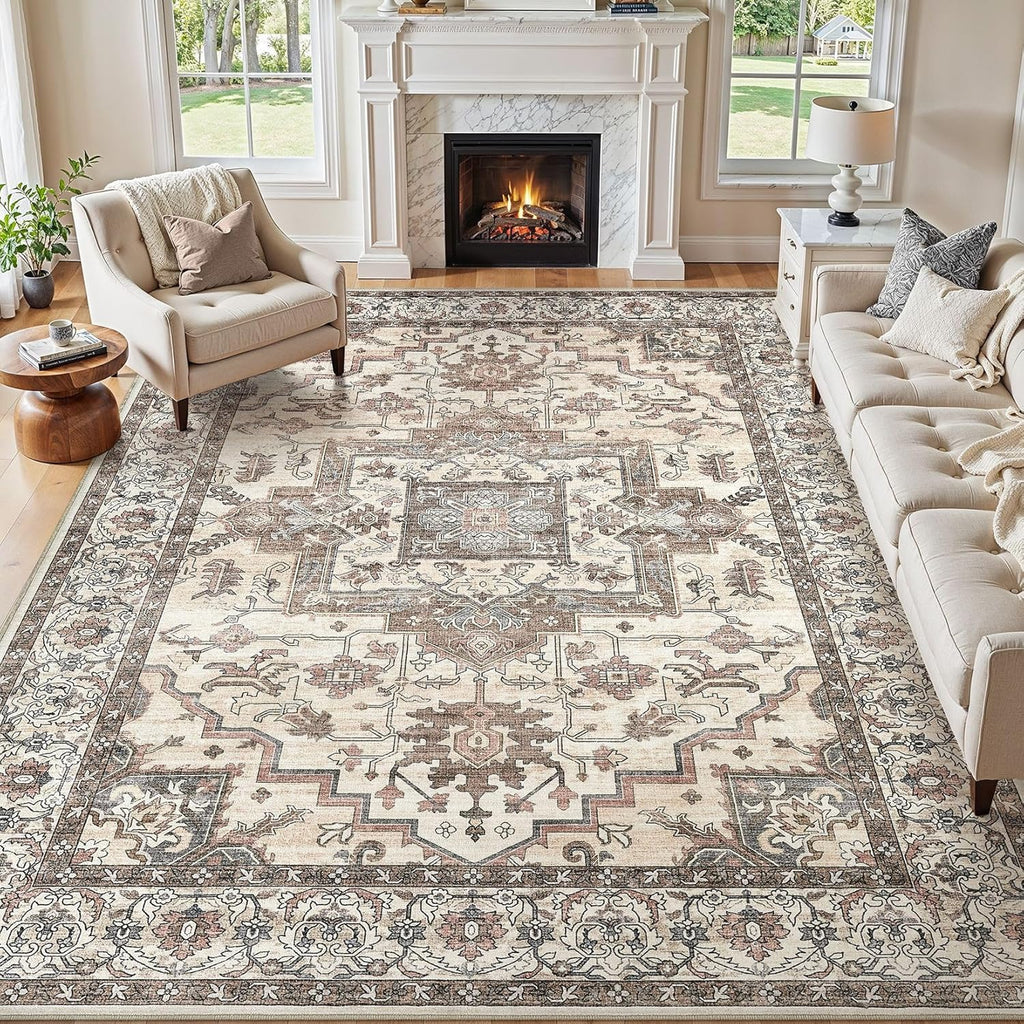 10x14 Area Rugs Living Room: Washable Vintage Rug Large Non-Slip Stain Resistant Ultra Soft Low Pile