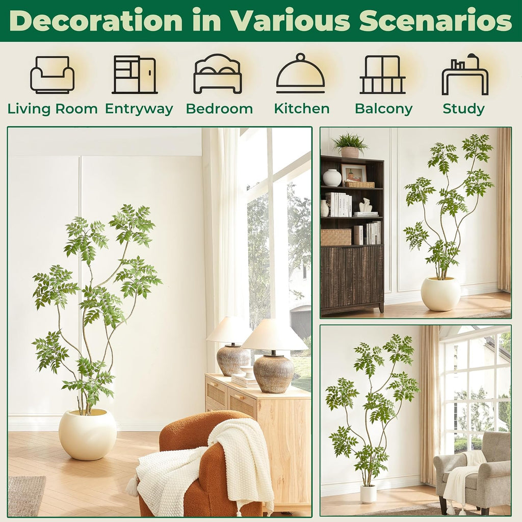 6.5FT Artificial Sumac Tree in White Pot, Indoor Faux Plants