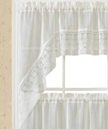 Starry Breeze 3pcs Cafe Curtain Tiers Set, 100% Polyester, Light Filtering, Subtle Linen-Like Texture,Soft as