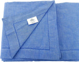 Table Cloth, Country Blue Chambray, 100% Cotton Hemstitch Border Embroidery Rectangular Table Cover,