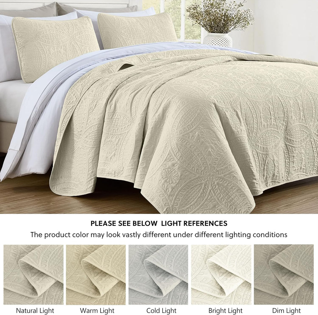 3-piece Oversized Bedspread Coverlet Set (Ivory)
