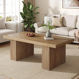 Farmhouse Coffee Table, 47.24 Inch Rectangle Center Table with Large Tabletop & Thick Base, Rustic Wooden Furniture