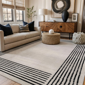 Modern Bordered Minimal Area Rug Cream
