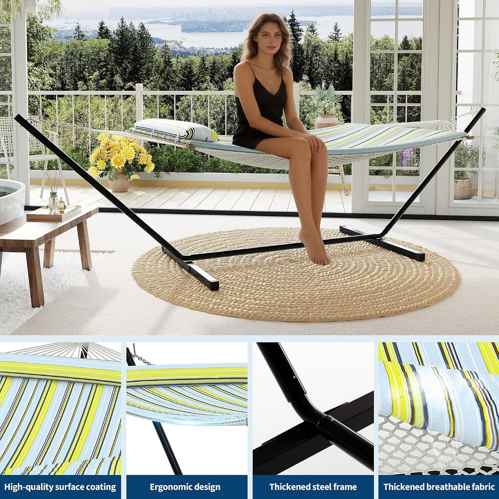 With Stand for Outside,2 Person Hammock with Heavy-Duty Steel Stand,Soft Fabric,450 LBS Capacity,Carrying Bag,Indoor