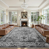 8x10 Washable Vintage Boho Area Rug, Distressed Non-Slip Carpet for Living Room Bedroom Black