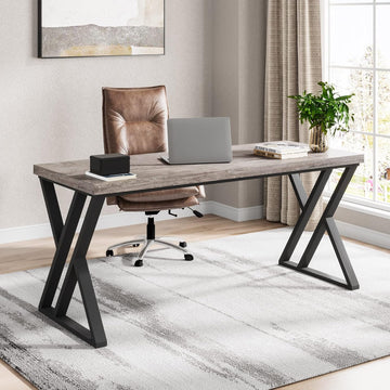 Writing Computer Desk, 55 inch Heavy Duty Study Desk with Z-Shaped Metal Leg, Modern Simple Home Office Computer Desk