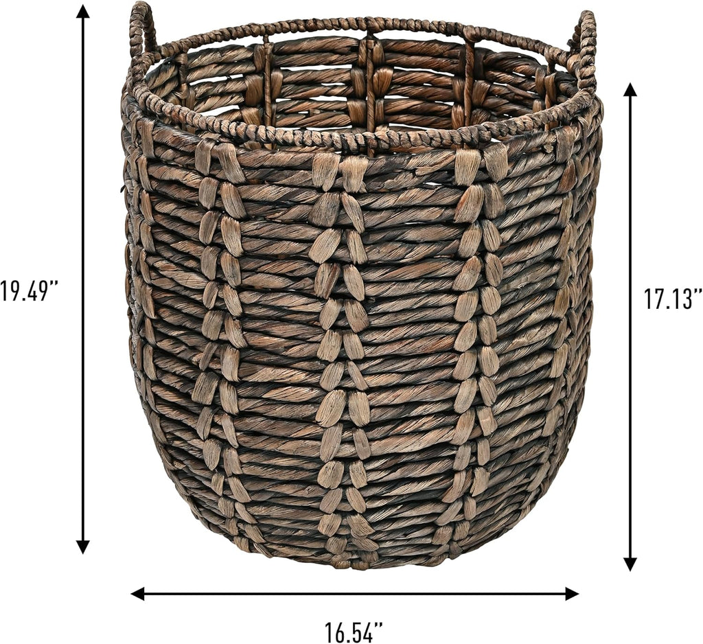 Laurel Hand-Woven Abaca Storage Basket 19", Brown | Wicker Seagrass Container with Handles for Decoration, Laundry