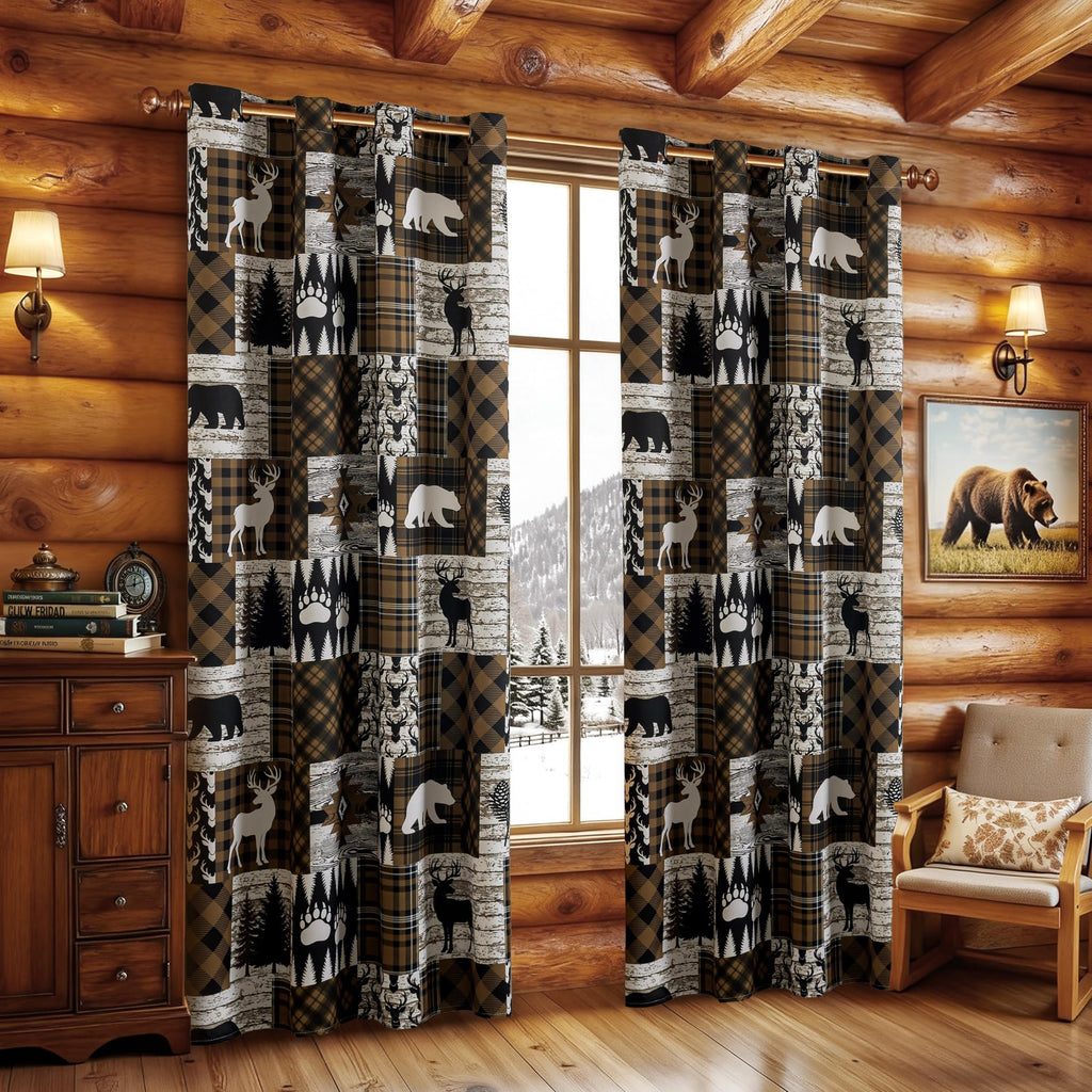 Brown Rustic Cabin Curtains 2 Panels Country Style Curtain 50% Light Blocking Darkening Grommet Window Treatments