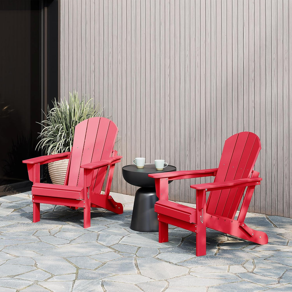 Malibu 2 Piece Set Outdoor Folding Poly Adirondack Chair, Red