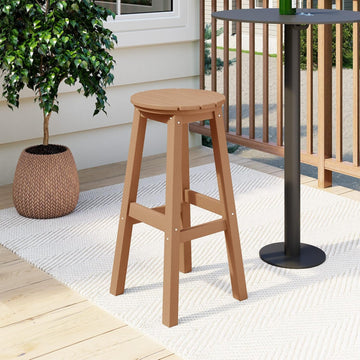 29" Height Outdoor Bar Stools, All-Weather Bar Stools, Adirondack Poly Patio Round Bar Stool Counter and Garden, Teak