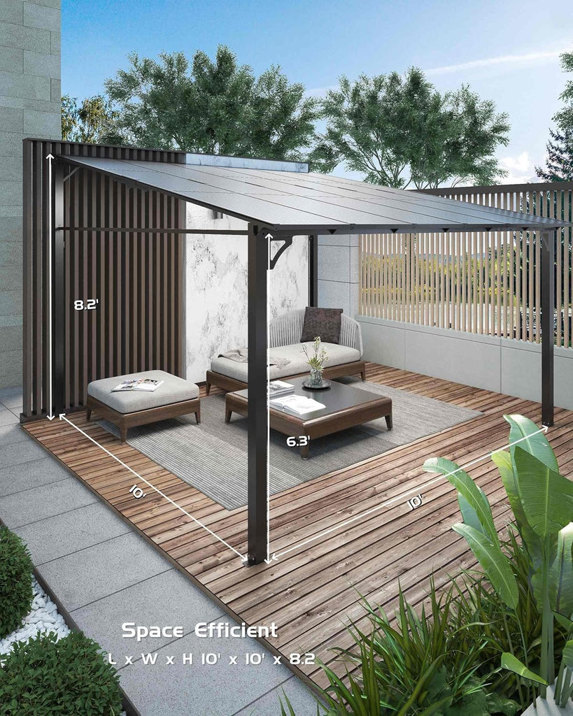 10 ft x 10 ft Lean to Gazebo, Hardtop Wall Pergola with Polycarbonate Roof