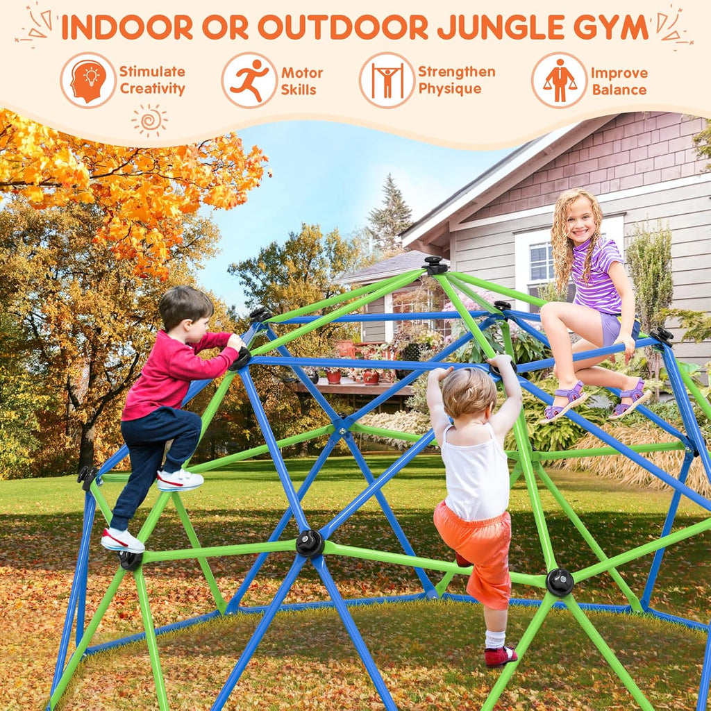 Climbing Dome for Kids, 10FT Geometric Dome Climber, Frog Grips | Spacious 10FT geometric frame with colorful frog