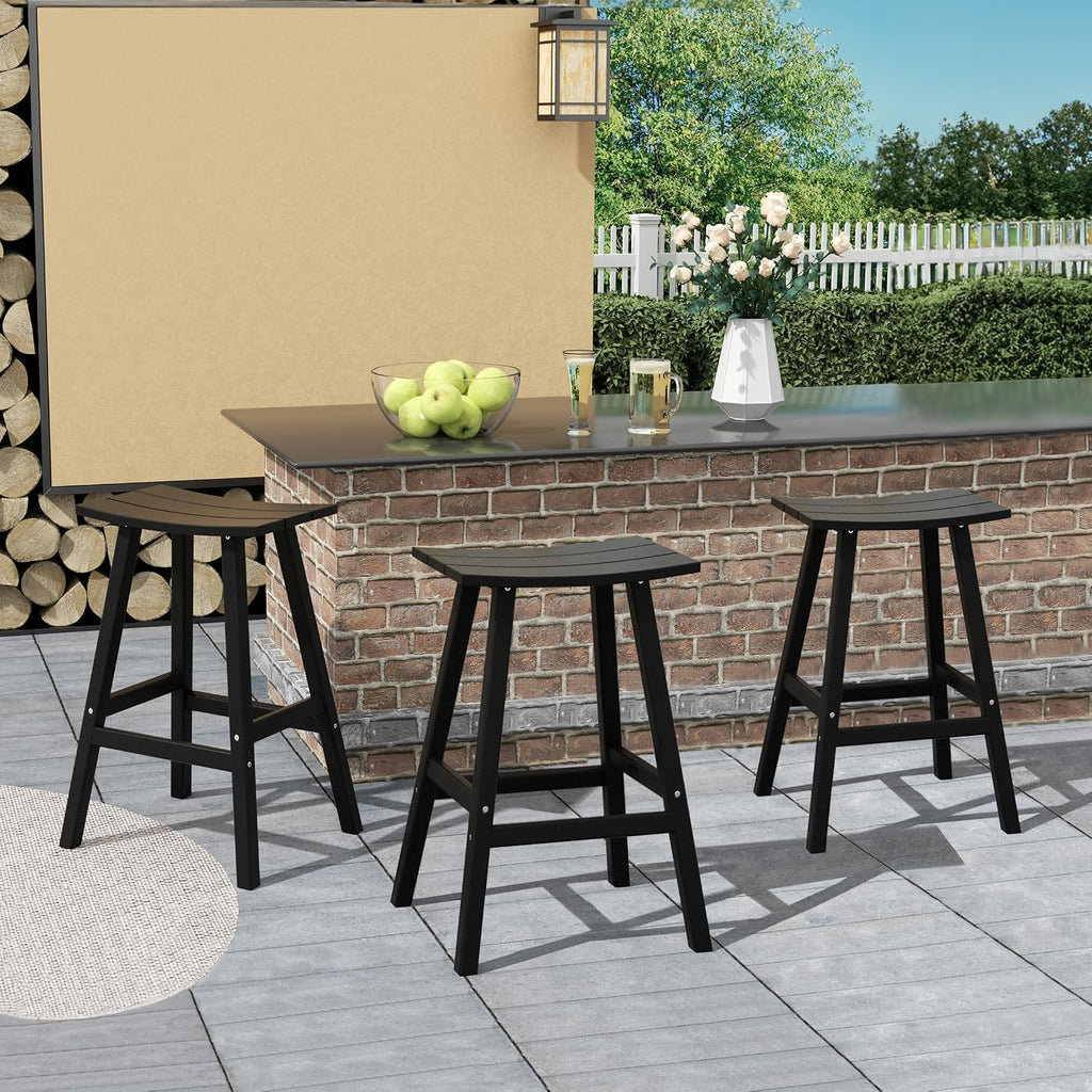 All-Weather Bar Stools Set of 3, 29" Height Outdoor Bar Stools, Adirondack Poly Patio Bar Stool Counter and Garden