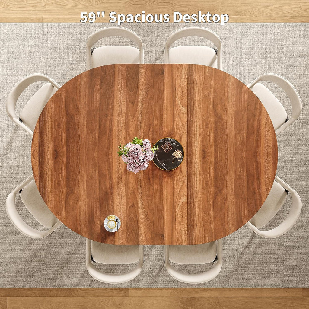 43.3-59 Inch Extendable Round Dining Table for 6-8 People, Oval Dinner Table with Adjustable Top and A Stable Round