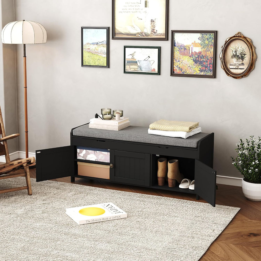 41.3" Shoe Bench with Lift Top Storage, Entryway Bench with Cushioned Seat, Wooden End of Bed Bench, Shoe Cabinet