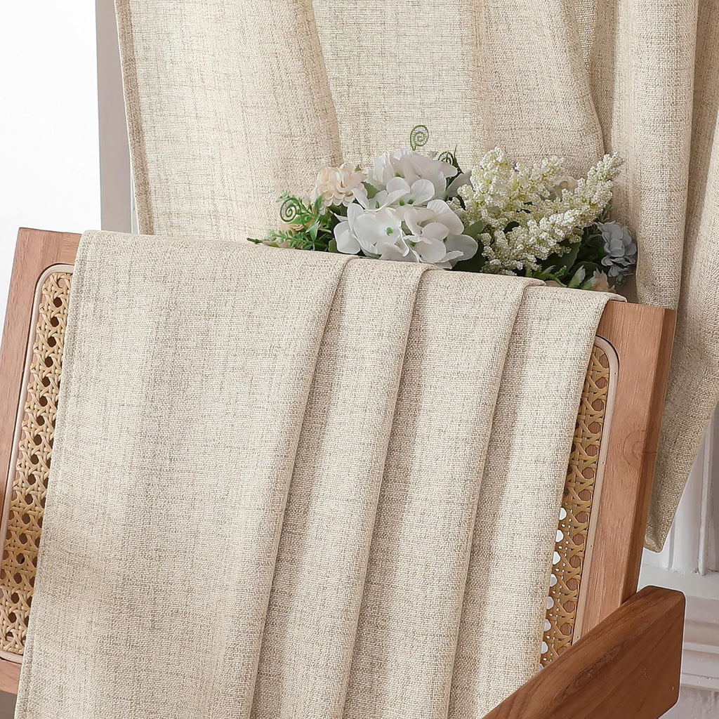 Short Linen Tier Curtains Rod Pocket Semi Sheer Half Kitchen Curtain Burlap Light Filtering Thick Linen Drapes