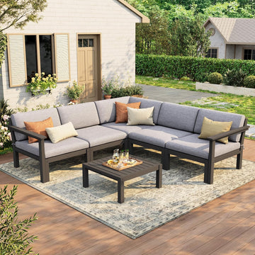 6-Piece Patio Sectional Sofa Set, Modular Outdoor Furniture Set - All-Weather Waterproof HIPS Frame & Quick-Dry