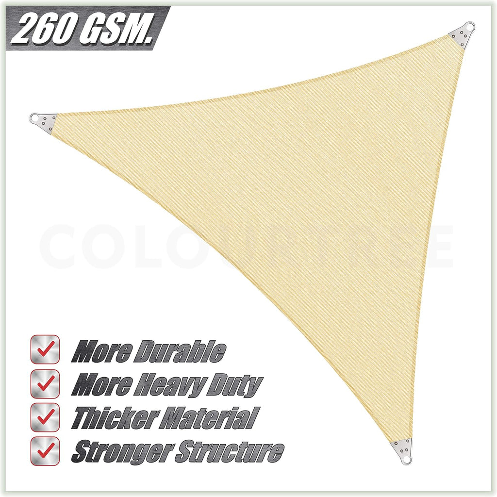 Super Ring 16' x 16' x 16' Beige Triangle Sun Shade Sail, Commercial Grade UPF50 Canopy, Reinforced Corners & Edges