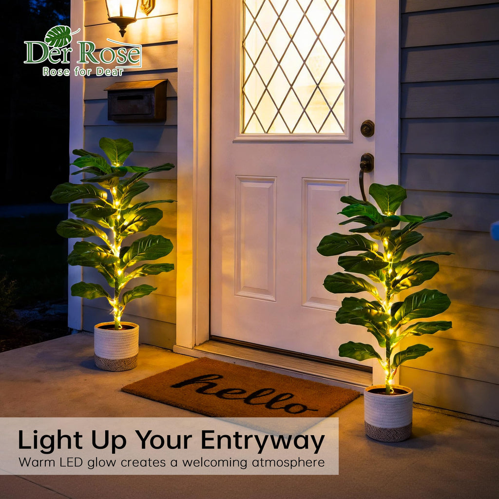 2 Pack 30" Artificial Plants with Lights, Fiddle Leaf Fig Trees