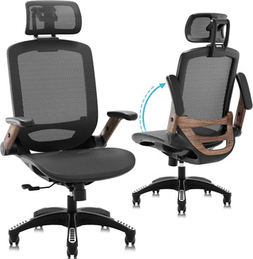 Ergonomic, High Back Home Desk Chair with Headrest, Flip-Up Arms, 90-120° Tilt Lock and Wide Cushion, Big and Tall