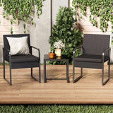3 Pieces Patio Bistro Sets, Outdoor Rattan Conversation with Glass Table, Wicker Furniture Set with Cushion