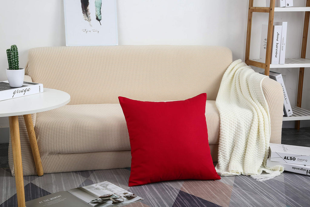 Handmade Decorative Solid 100% Cotton Canvas Throw Pillow Cover/Euro Pillowcase - (26" x26", Christmas Red, 1 Count