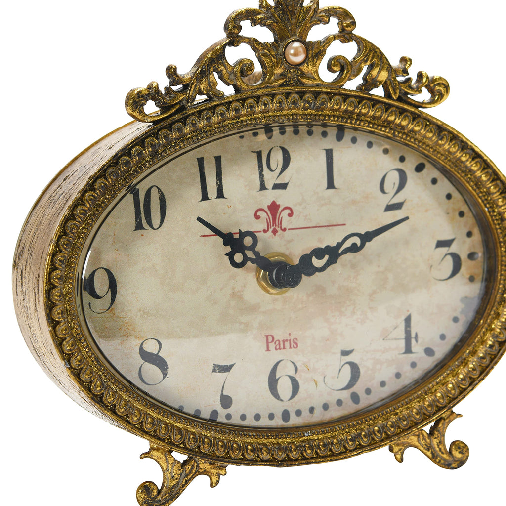 Distressed Pewter Mantel Clock, Gold Finish