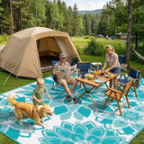 Outdoor Rug for Patio 9x12 ft Reversible Plastic Straw Patio Camping Rug, Floral Waterproof RV Mat f