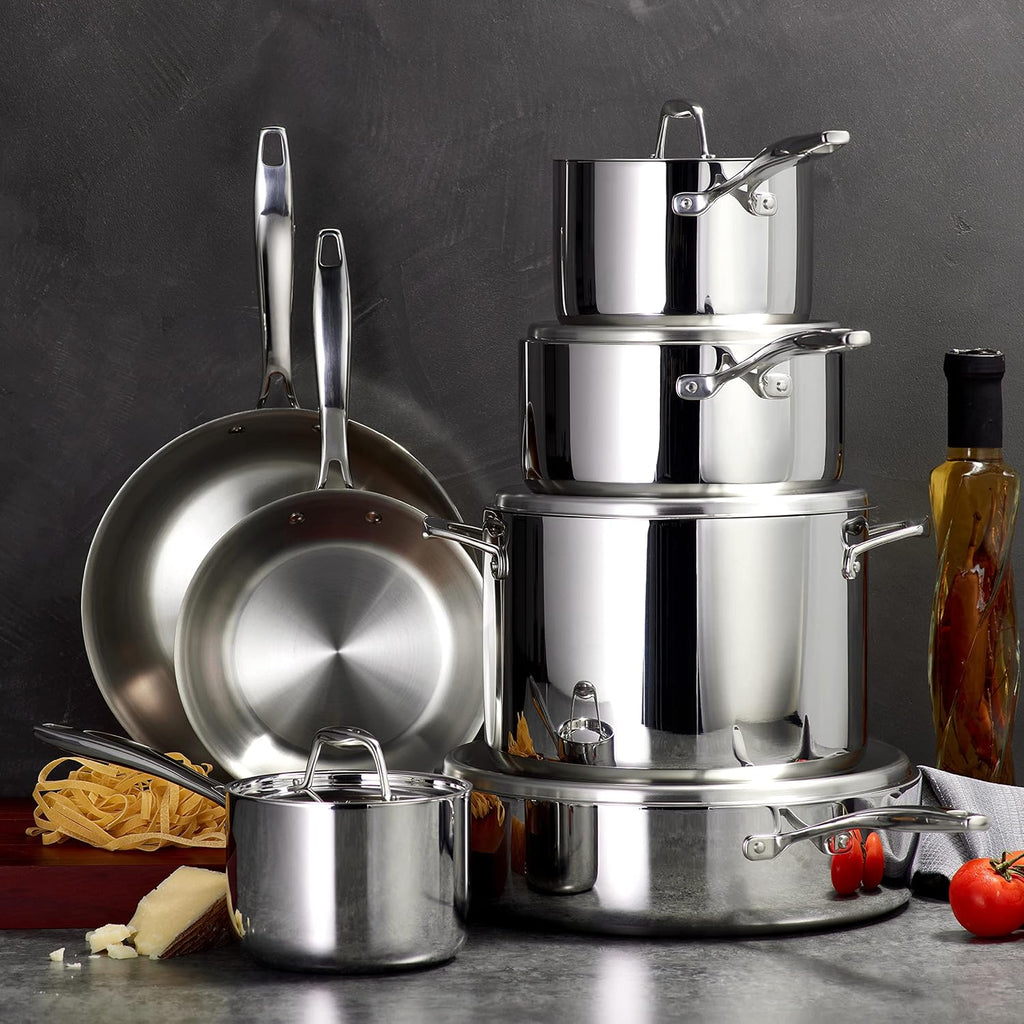 Signature Tri-Ply Clad Stainless Steel 12-Pc Pots and Pans Set | Cookware Kitchen Set, Induction-Ready