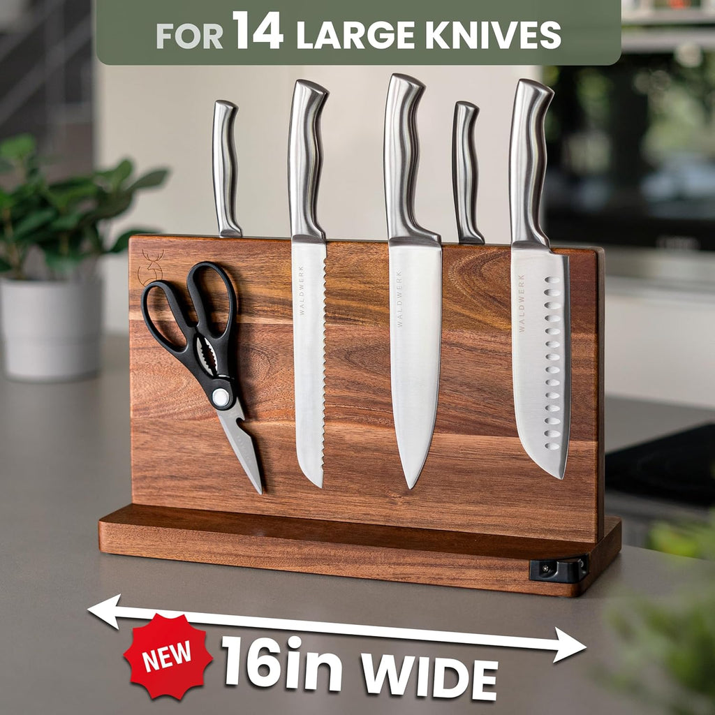 Extra Large Magnetic Knife Holder (16") - Acacia Wood Knife Block Without Knives - Knife Holder - Magnetic Knife