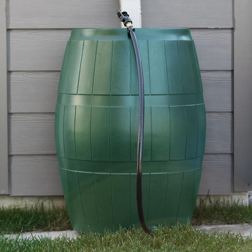 Raincatcher, Flat-Back Rain Barrel with Spigots, 50 Gallon, Green | Portable Water Storage Container Tank with