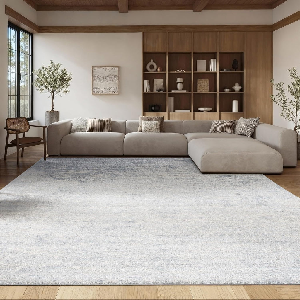 Brentwood X-Large Area Rug - 12' x 15', Ivory & Grey, Modern Abstract Design, Non-Shedding & Easy Care