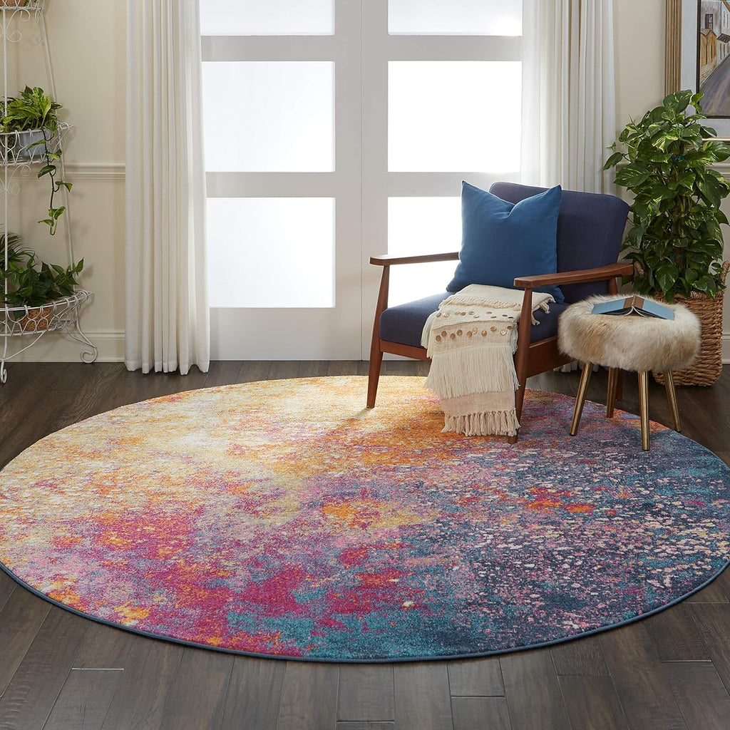 Home Passion Sunburst 8' x Round Area-Rug, Modern, Abstract, Easy-Cleaning, Non Shedding, Bed Room, 
