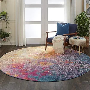 Home Passion Sunburst 8' x Round Area-Rug, Modern, Abstract, Easy-Cleaning, Non Shedding, Bed Room, Living Room