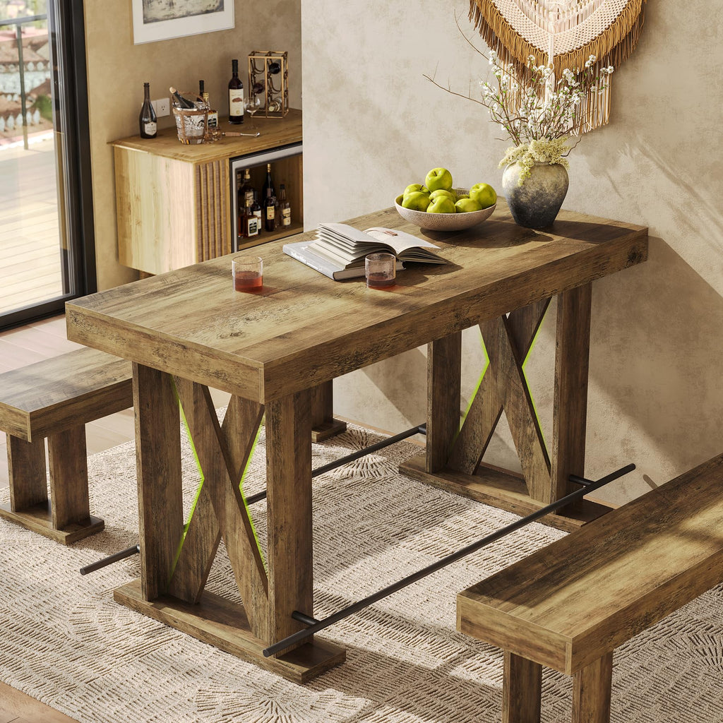 63" Bar Table, Pub Table with Metal Footrest (Rustic Brown, 1)