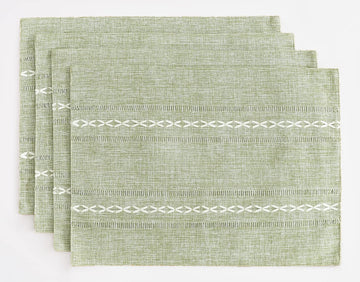 Linen Place Mats, Sage Green Embroidered Placemats Set of 4