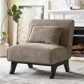 Upholstered Armless Accent Chair,Modern Comfy Living Room Chairs with Wooden Legs& Pillows,Lounge Sofa Side Chair