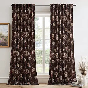 Rust Red Floral Velvet Curtains 84 Inch Long Bedroom Living Room