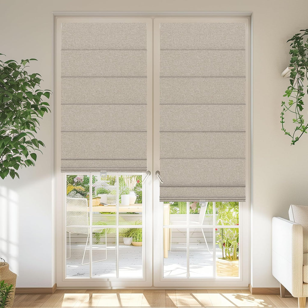 Blackout Roman Shades for Windows Cordless,Pull Down Linen Fabric Roman Blinds,Privacy Window Shades for Door Windows