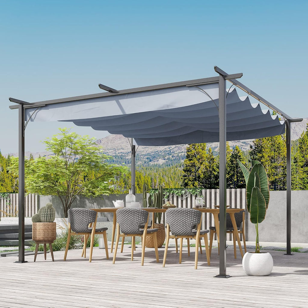 11.5' x 11.5' Outdoor Retractable Pergola Canopy, Metal Patio Shade Shelter for Backyard, Porch Party, Garden