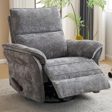 Oversized Glider Rocker Recliner, 24" Extra Wide 360° Swivel Nursery Recliner with Adjustable Headrest, Chenille