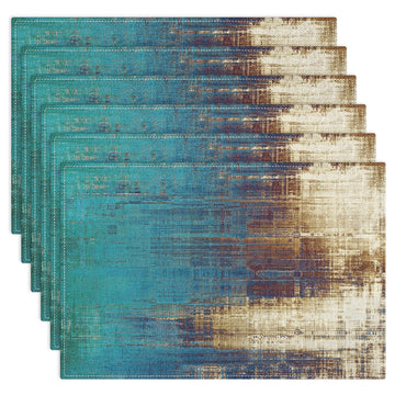 Farmhouse Placemats Set of 6, 12x18 Inch, Teal Coastal