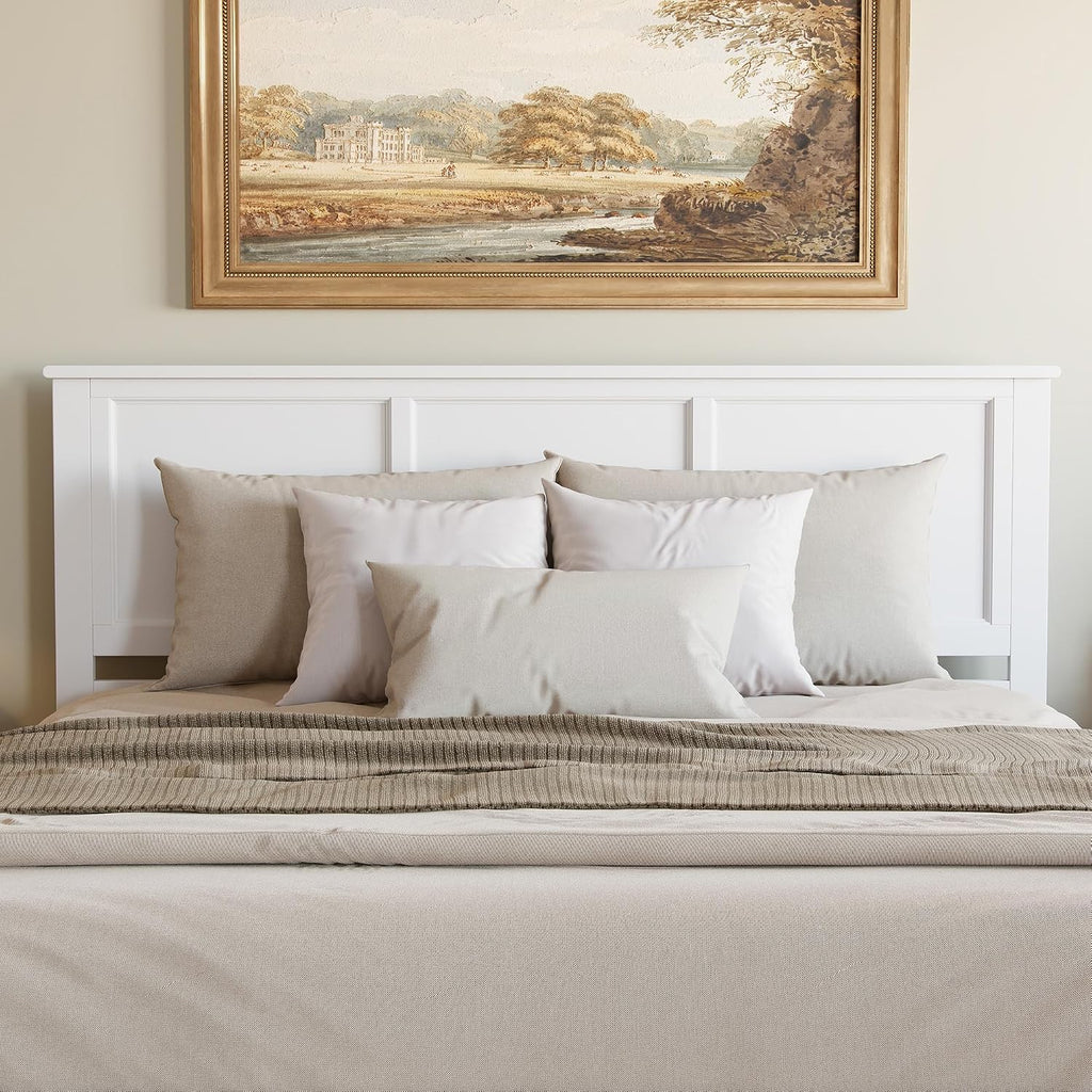 King Solid Wood Panel Headboard, White