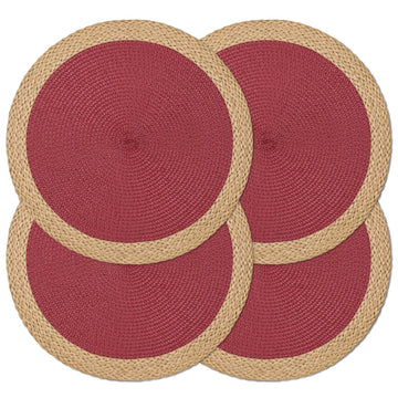 Round Placemats Set of 4, Woven Table Mats, Wide Edge, Berry Red