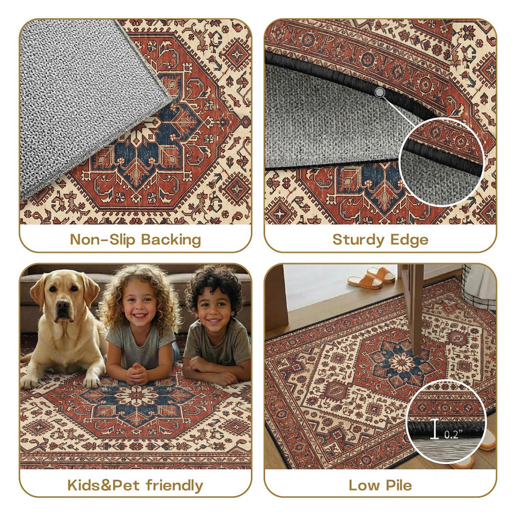 Boho Red 5x8 Area Rug, Traditional Oriental Living Room Carpet