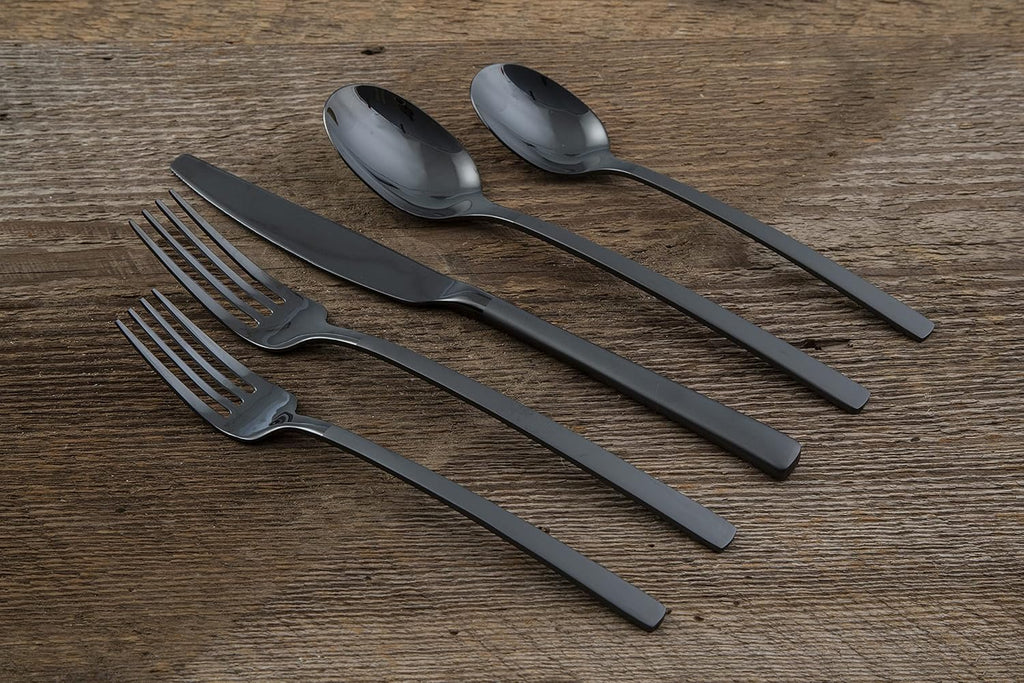 Silversmiths Beacon Flatware Set, 18/0 Stainless Steel, Dishwasher Safe, Flatware Collection, Black Sand Mirror