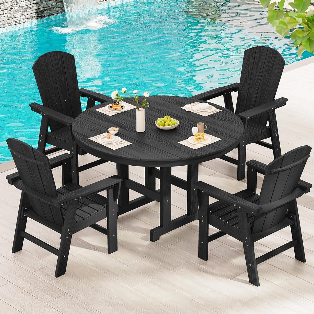 Outdoor Adirondack Dining Chair Set of 2, All Weather HDPE, Black